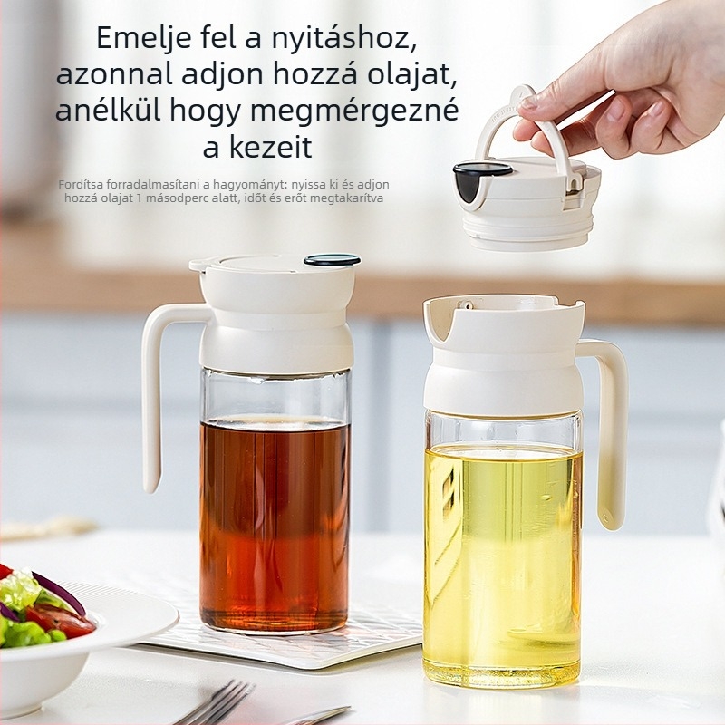 Üveg olajtartó automata nyitófedéllel — olajhoz és fűszerekhez, modern minimalista stílus, Joman