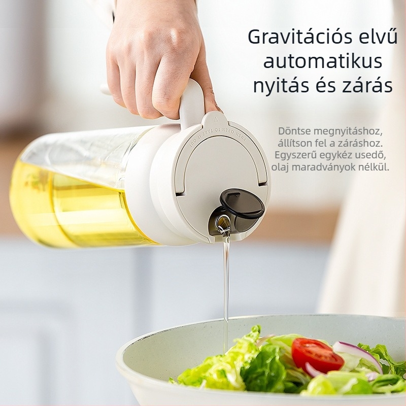 Üveg olajtartó automata nyitófedéllel — olajhoz és fűszerekhez, modern minimalista stílus, Joman