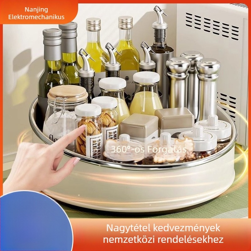 Konyhai pulton forgó fűszertartó, döntött tálcával, multifunkcionális tároló olajhoz, sóhoz, szószhoz és ecethez, szénacélból