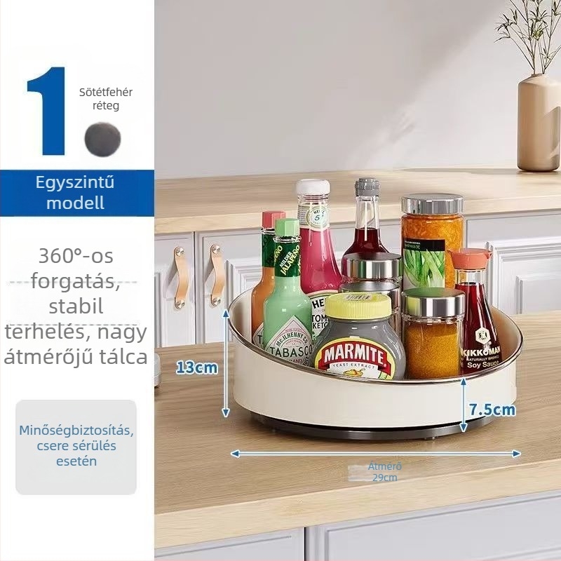 Konyhai pulton forgó fűszertartó, döntött tálcával, multifunkcionális tároló olajhoz, sóhoz, szószhoz és ecethez, szénacélból