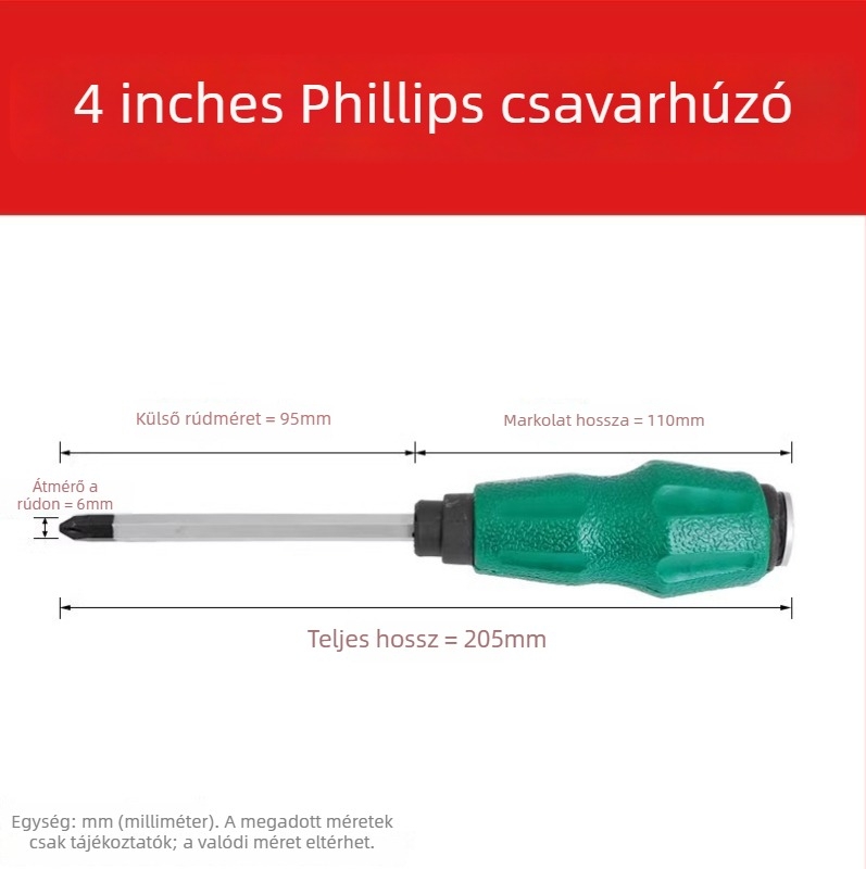 Átfúrt nyelű csavarhúzó, króm-vanádium acél, nagy szilárdság, mágneses, nem szigetelt