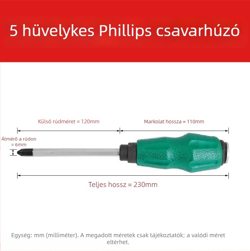 Átfúrt nyelű csavarhúzó, króm-vanádium acél, nagy szilárdság, mágneses, nem szigetelt