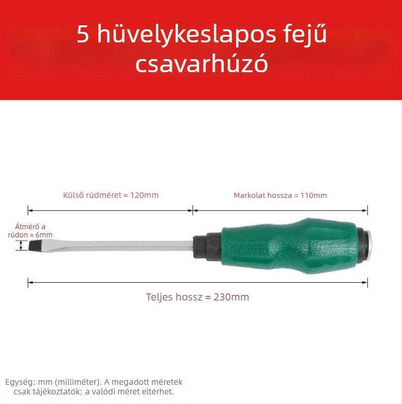 Átfúrt nyelű csavarhúzó, króm-vanádium acél, nagy szilárdság, mágneses, nem szigetelt