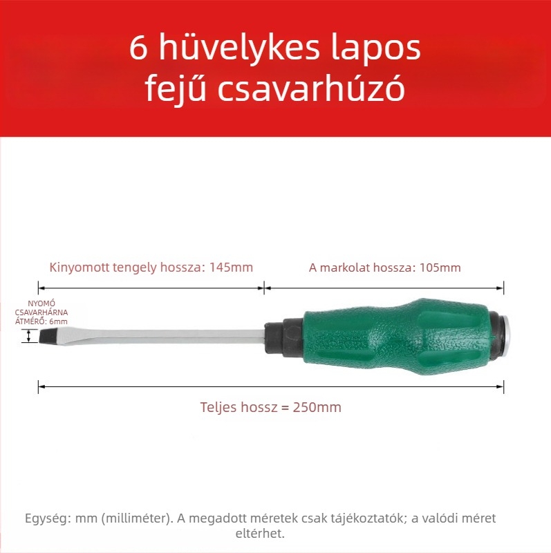 Átfúrt nyelű csavarhúzó, króm-vanádium acél, nagy szilárdság, mágneses, nem szigetelt