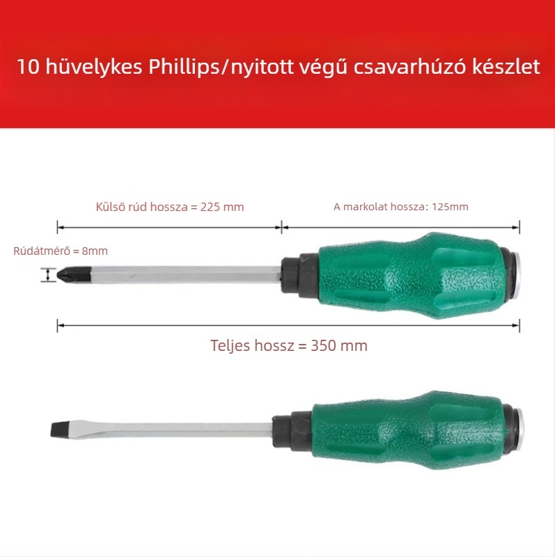 Átfúrt nyelű csavarhúzó, króm-vanádium acél, nagy szilárdság, mágneses, nem szigetelt