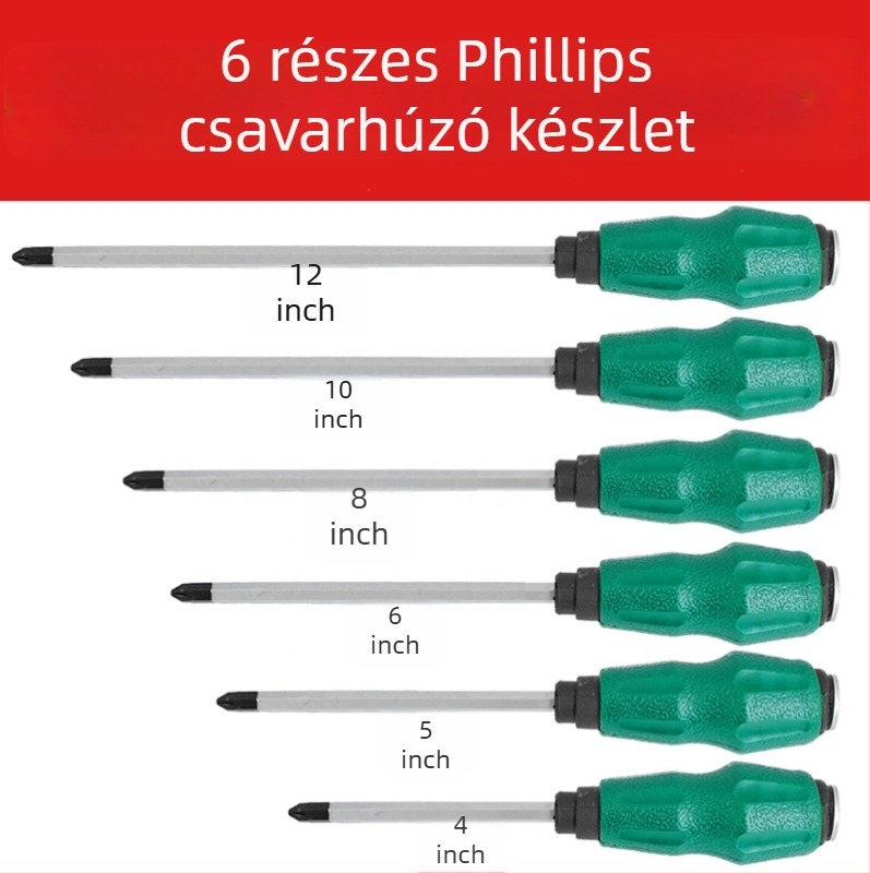 Átfúrt nyelű csavarhúzó, króm-vanádium acél, nagy szilárdság, mágneses, nem szigetelt