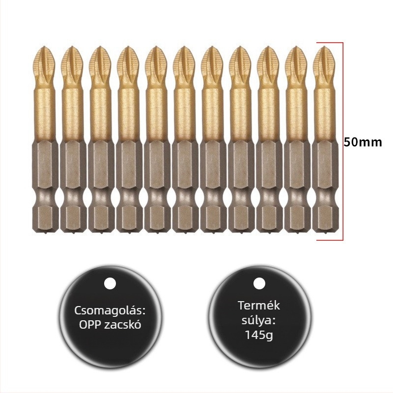 DZT S2 titánium bevonat mágneses keresztfejű bit elektromos és pneumatikus csavarhúzókhoz, 1 mm tengely, 51 g