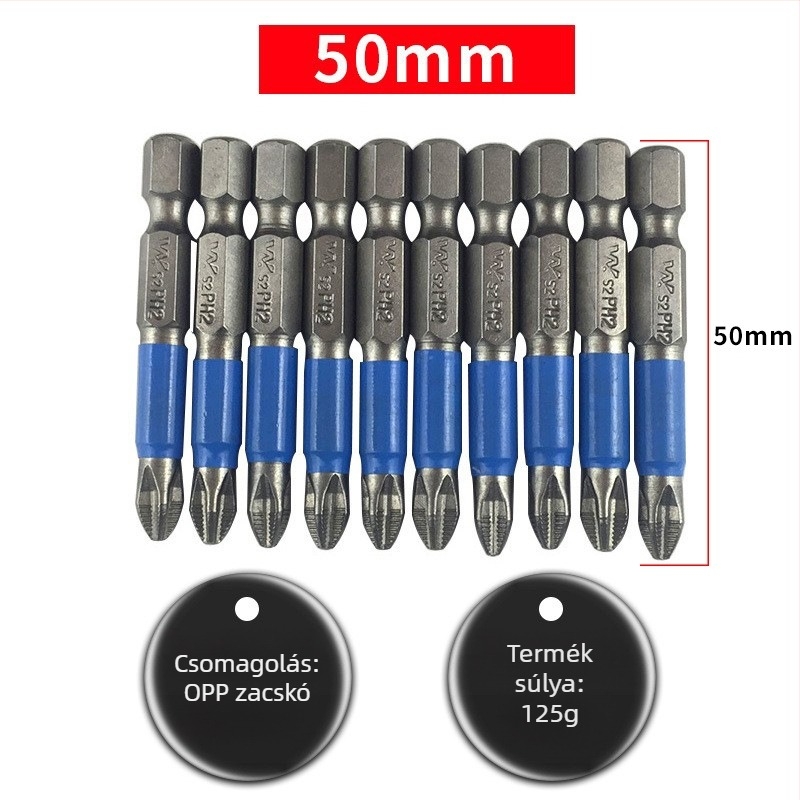 DZT S2 titánium bevonat mágneses keresztfejű bit elektromos és pneumatikus csavarhúzókhoz, 1 mm tengely, 51 g