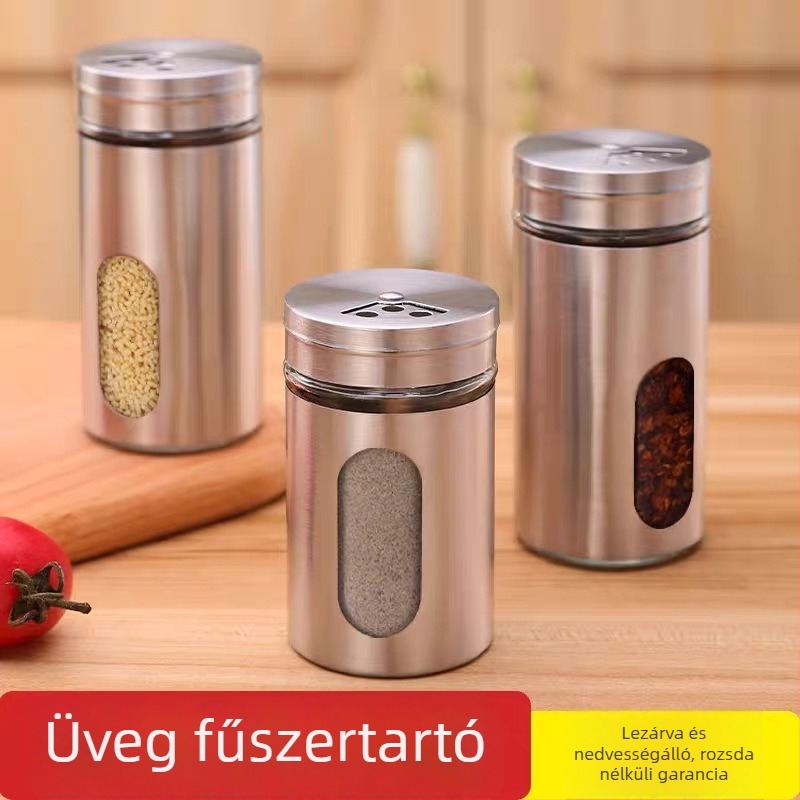 Üvegből készült fűszertartó, modern minimalista stílus, szilárd fűszerekhez, logónyomtatás elérhető, 2025-ben debütál.