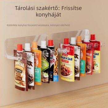 Fali fűszercsomag rendező, osztott műanyag polc, összecsukható, telepítés nélkül