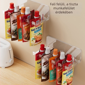 Fali fűszercsomag rendező, osztott műanyag polc, összecsukható, telepítés nélkül