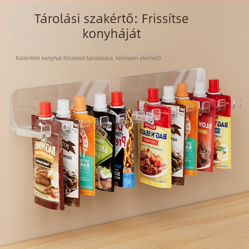 Fali fűszercsomag rendező, osztott műanyag polc, összecsukható, telepítés nélkül
