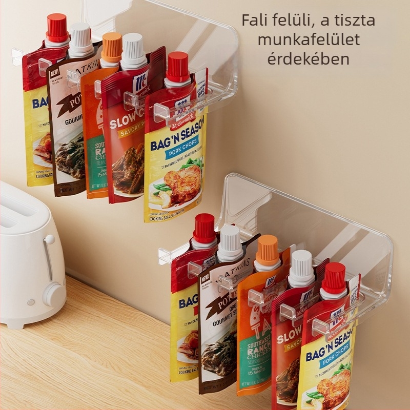 Fali fűszercsomag rendező, osztott műanyag polc, összecsukható, telepítés nélkül