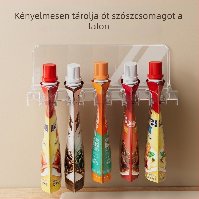 Fali fűszercsomag rendező, osztott műanyag polc, összecsukható, telepítés nélkül