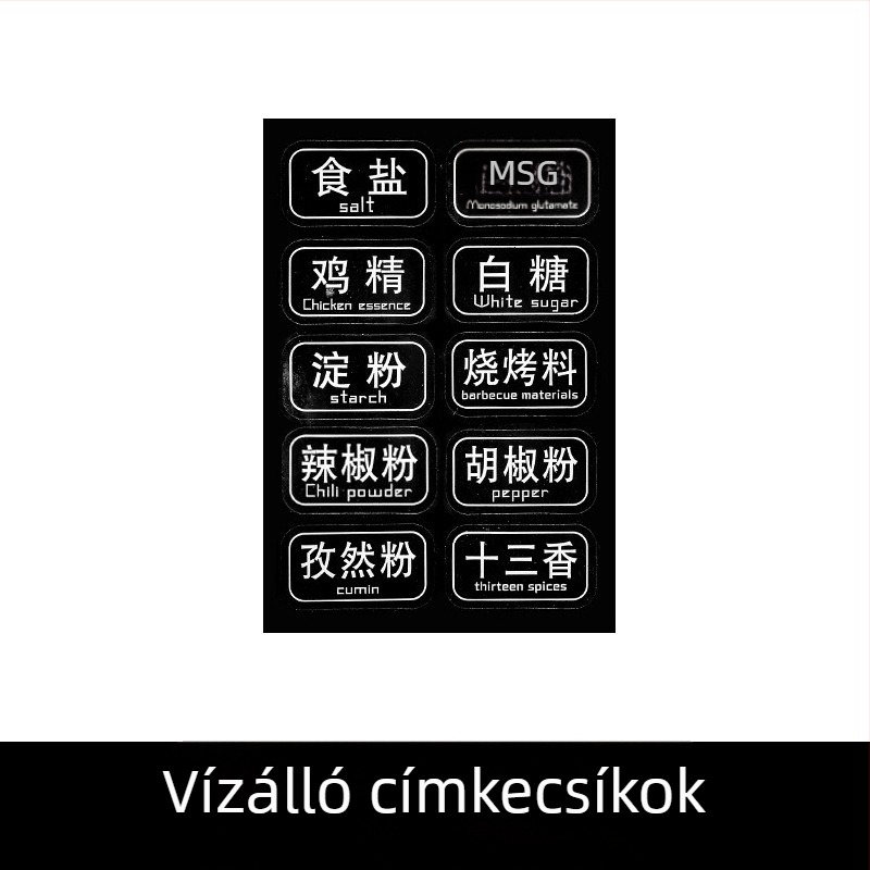 Üveg fűszertartó készlet integrált kanalas fedővel — tartalmaz sótartót, MSG-tartót, szójaszósz üveget