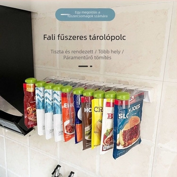 Konyhai falra szerelhető fűszerállvány, sokoldalú és mozgatható, műanyagból, trapéz alakú dizájn