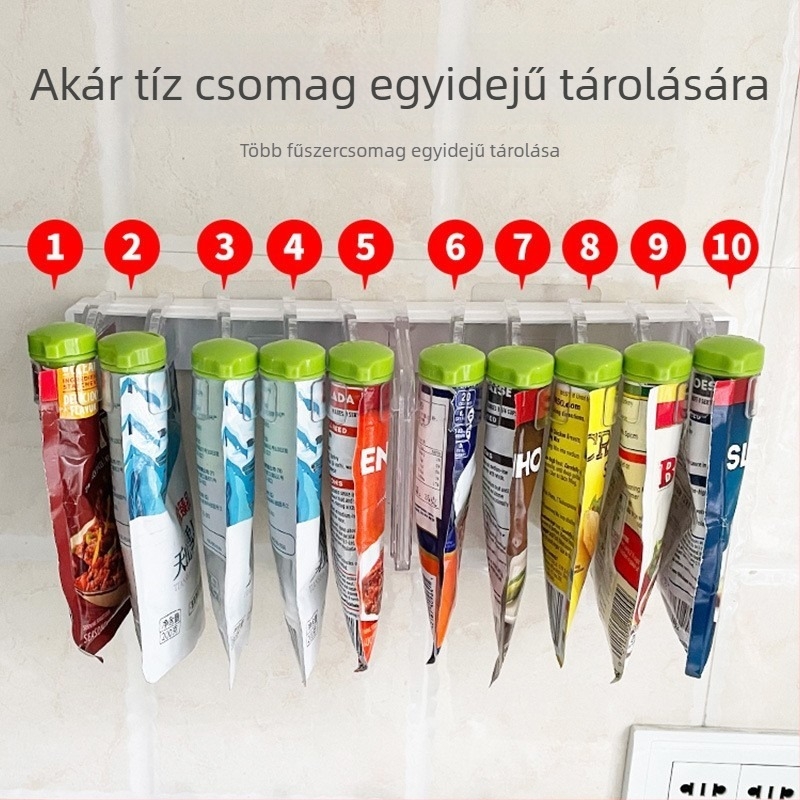 Konyhai falra szerelhető fűszerállvány, sokoldalú és mozgatható, műanyagból, trapéz alakú dizájn