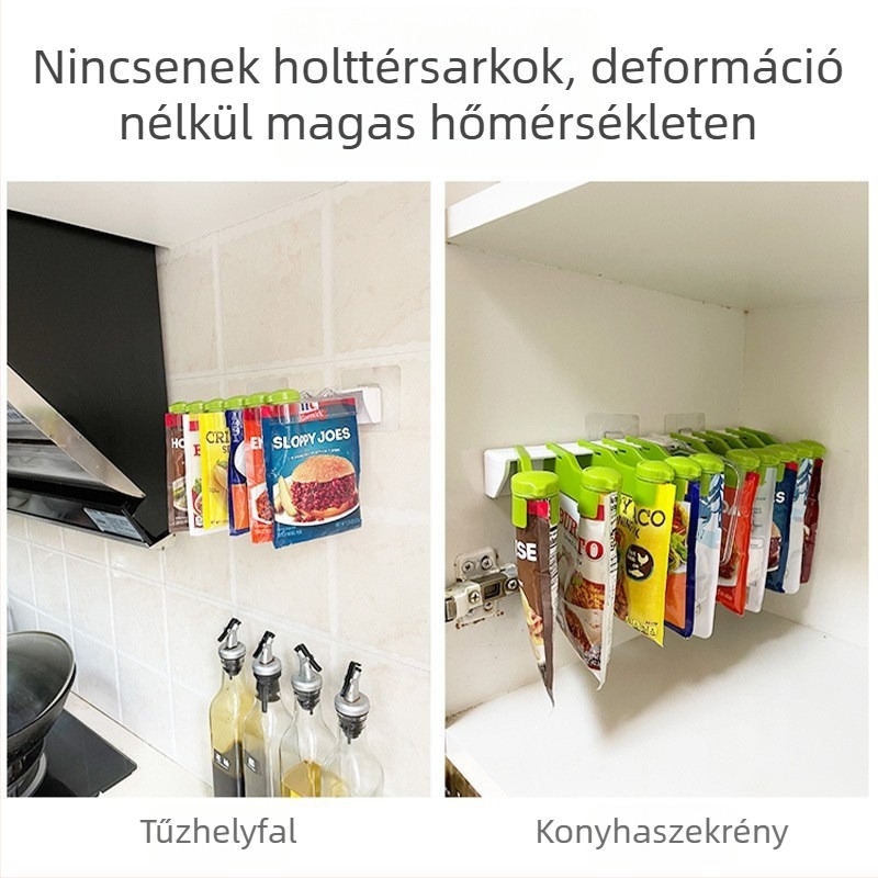 Konyhai falra szerelhető fűszerállvány, sokoldalú és mozgatható, műanyagból, trapéz alakú dizájn