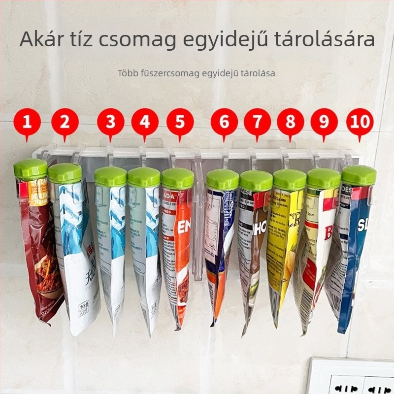 Konyhai falra szerelhető fűszerállvány, sokoldalú és mozgatható, műanyagból, trapéz alakú dizájn