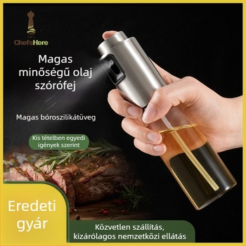 Konyhai olajspray palack, rozsdamentes acél + üveg, nyomógombos permetező, egyszerű és modern stílus
