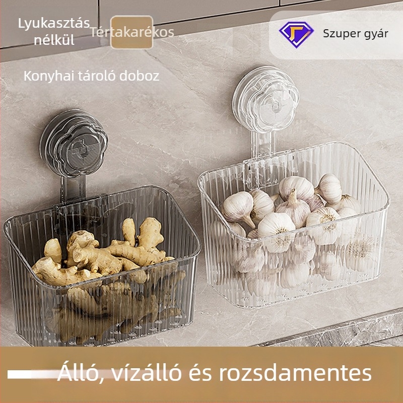 Fali fűszerkészlet hagyma, gyömbér és fokhagyma tárolására – perforálás nélkül, PET anyag, eredet CHAOZHOU, piacra kerül 2025-ben