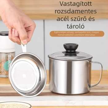  Olajtartó edény rozsdamentes acél szűrővel és fedővel