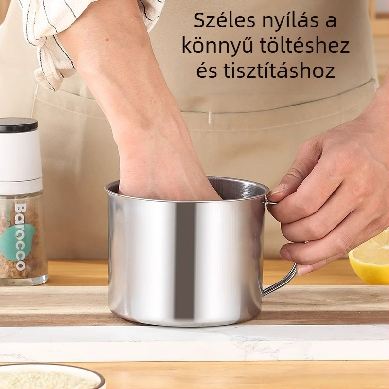  Olajtartó edény rozsdamentes acél szűrővel és fedővel