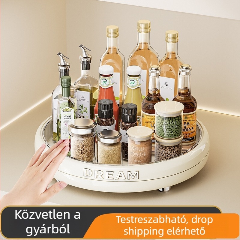 Forgó konyhai fűszer-tároló – kör alakú műanyagból készült többfunkciós asztali rendező olaj- és fűszertartókhoz, könnyed luxus stílus