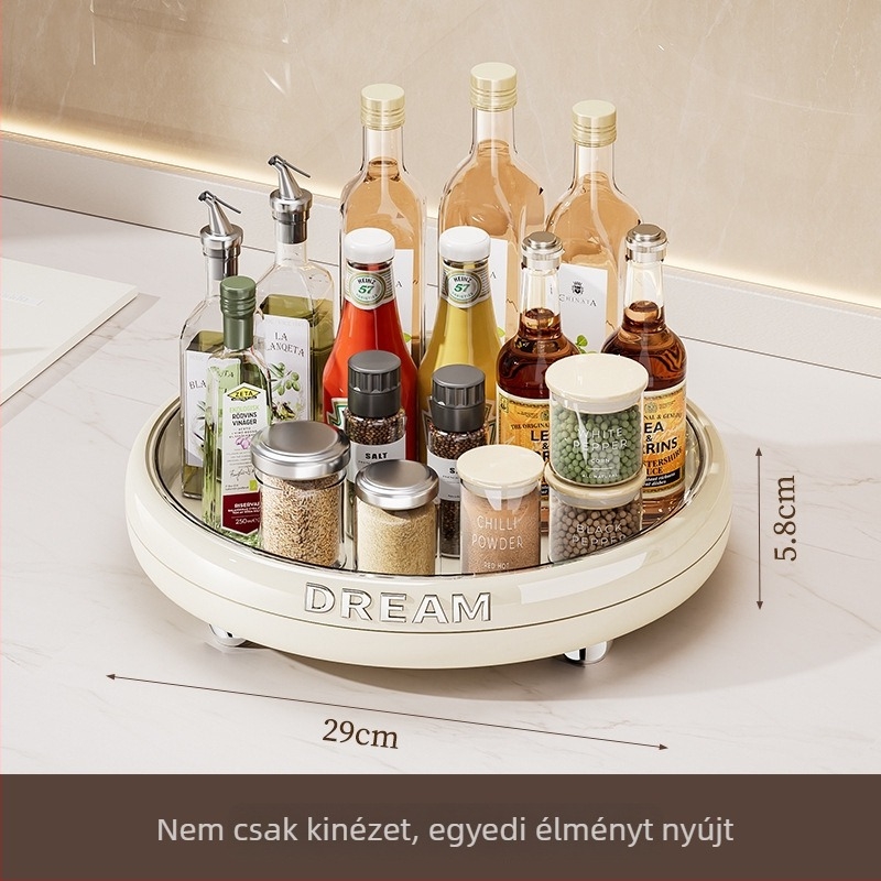 Forgó konyhai fűszer-tároló – kör alakú műanyagból készült többfunkciós asztali rendező olaj- és fűszertartókhoz, könnyed luxus stílus