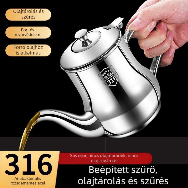Megvastított rozsdamentes acél olajtartó szűrővel és üledékszűrővel, szivárgásmentes konyhai töltőpohár olajhoz, borhoz és fűszerekhez