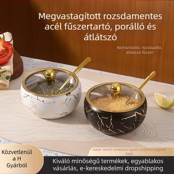 Könnyű luxus rozsdamentes acél fűszertartó fedővel – modern minimalist konyhai tároló készlet sóhoz, cukorhoz és MSG-hez