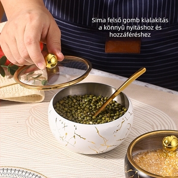 Könnyű luxus rozsdamentes acél fűszertartó fedővel – modern minimalist konyhai tároló készlet sóhoz, cukorhoz és MSG-hez