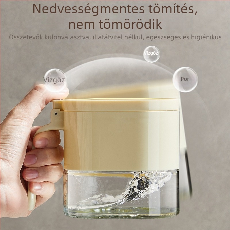 Mágneses fűszertartó — zárható, nedvességálló konyhai tároló szilárd fűszerekhez (PP test + neodímium magnet + 304 rozsdamentes acél + üveg; piacra dobás 2024 október; prémium minőség; modern, minimalist stílus)