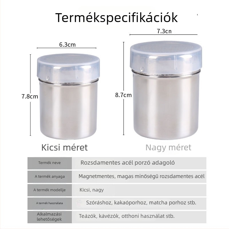 Rozsdamentes acélból készült 40-es hálós cukor-szitája fedővel, finom hálóval, többfunkciós fűszertartó sütéshez