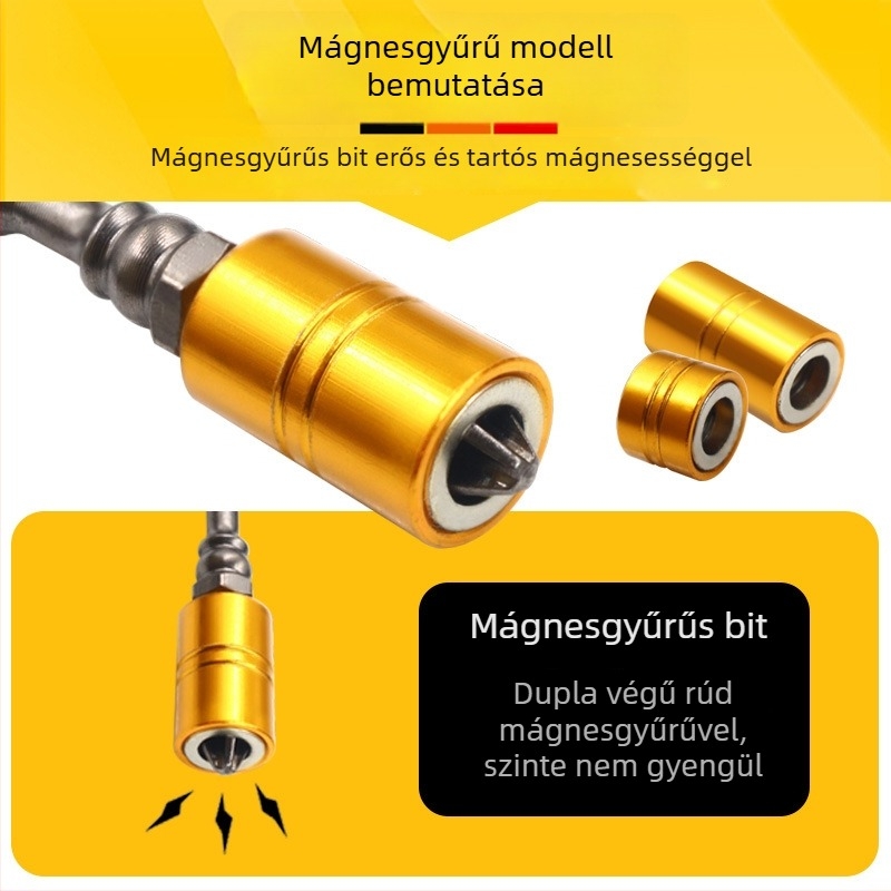 Erős mágneses csavarhúzó bit, kereszthorn Ph2 fej, D1 acél; nunchaku-stílusú bit kettős végű; mágneses gyűrű; hossz 65 mm és 110 mm