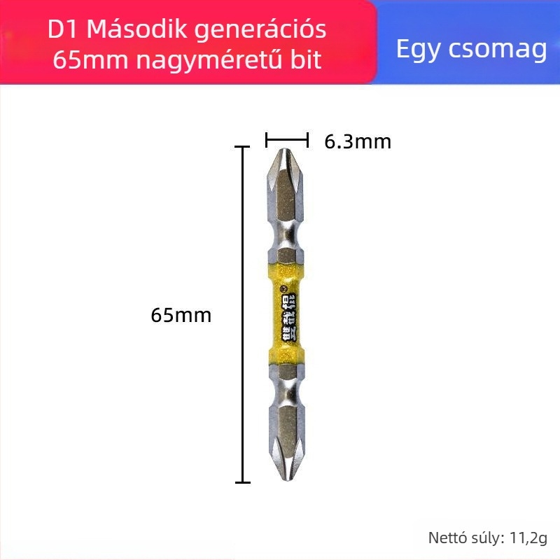 Erős mágneses csavarhúzó bit, kereszthorn Ph2 fej, D1 acél; nunchaku-stílusú bit kettős végű; mágneses gyűrű; hossz 65 mm és 110 mm