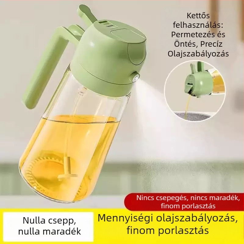 Otthoni olajspray üveg automatikus nyitás-zárás, permetezés és öntés főzőolajhoz, kettős használatú konyhai eszköz fűszerezéshez