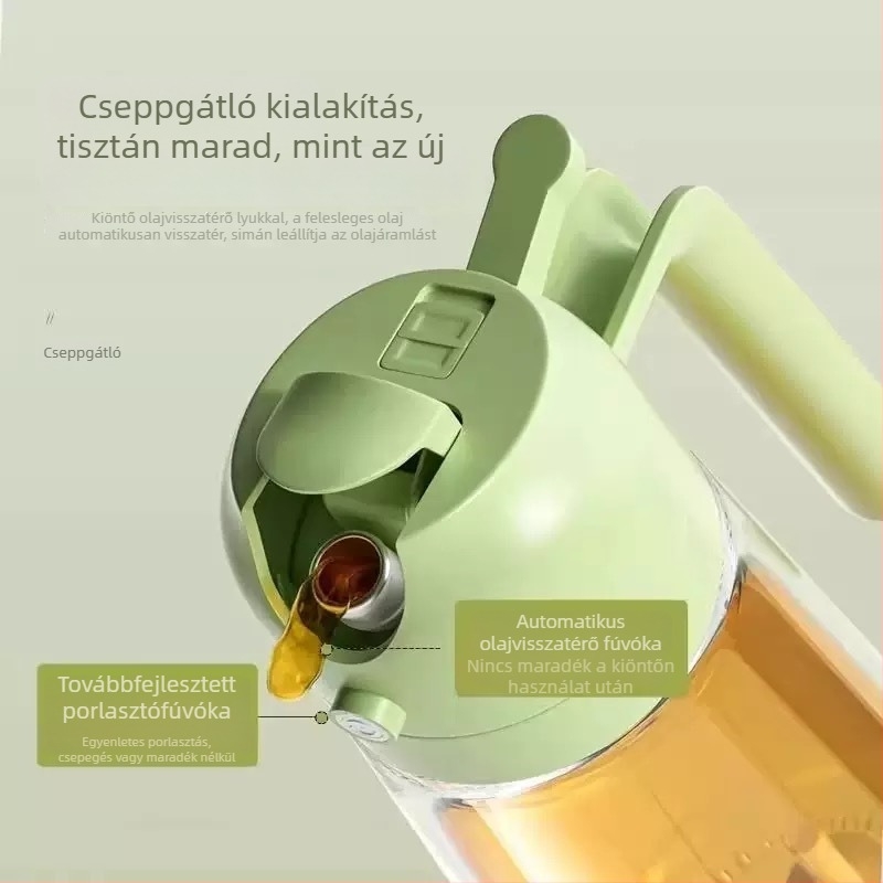 Otthoni olajspray üveg automatikus nyitás-zárás, permetezés és öntés főzőolajhoz, kettős használatú konyhai eszköz fűszerezéshez