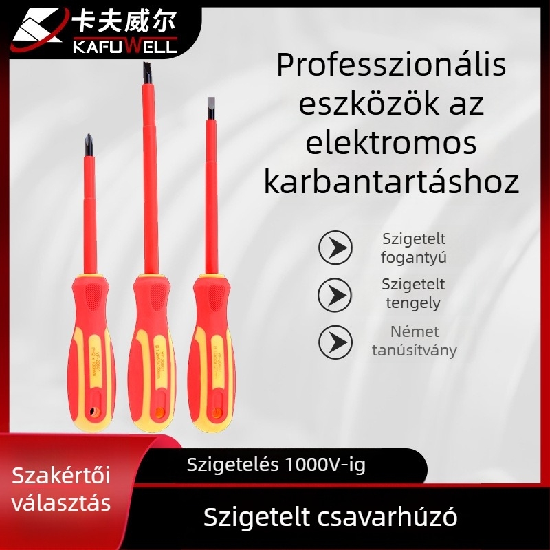 Caffwell szigetelt csavarhúzó készlet mágneses végződésű – Phillips és lapos fejű, elektromos szerelők számára, szénacélból