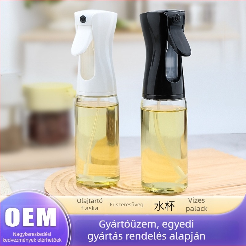 Üveg olajspray palack préseléses permetező funkcióval, olajkanna típus, modern minimalista stílus, logó testreszabás elérhető.