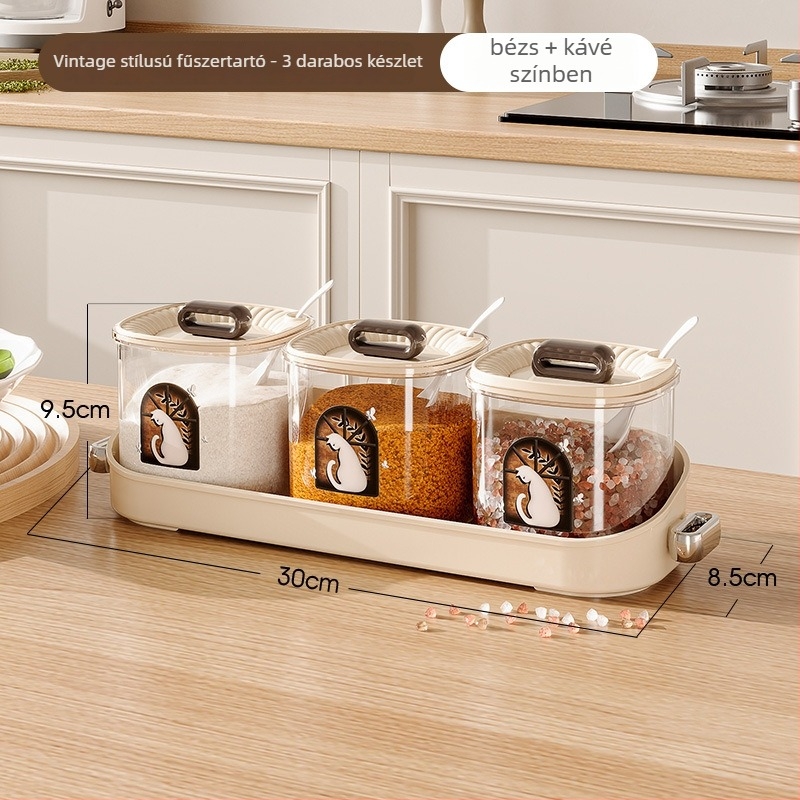 Beépített többrekeszes fűszertartó konyhához, prémium műanyag sótartóval és logótestreszabási lehetőséggel