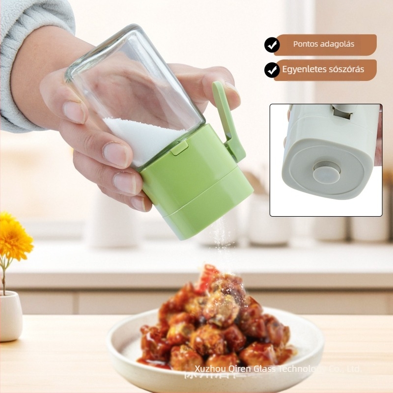 Üveg sótartó adagolóval: pontos dózis, nedvességálló tömítés és nyomó adagoló mechanizmus