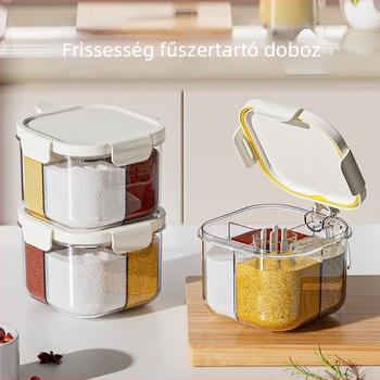 Konyhai fűszertartó négy rekeszes, nagy kapacitású sótartó, több rekesz