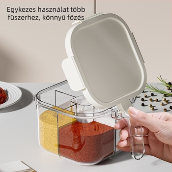 Konyhai fűszertartó négy rekeszes, nagy kapacitású sótartó, több rekesz