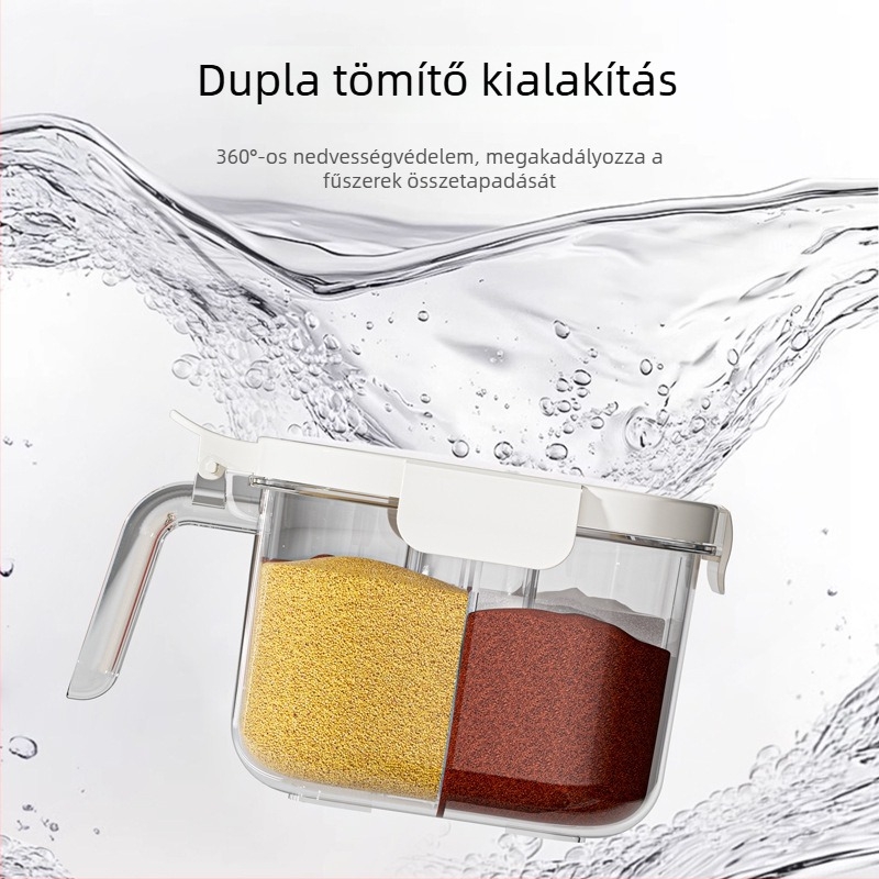 Konyhai fűszertartó négy rekeszes, nagy kapacitású sótartó, több rekesz