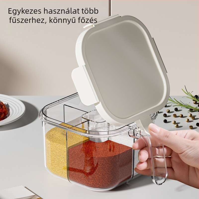 Konyhai fűszertartó négy rekeszes, nagy kapacitású sótartó, több rekesz