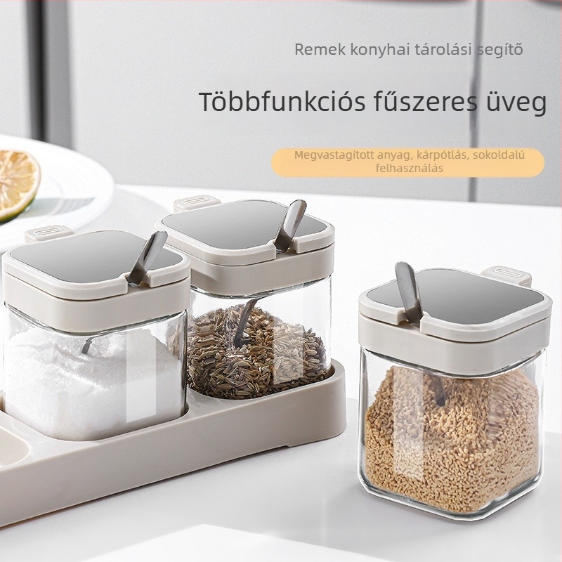 Üveg fűszertartó készlet a konyhához: sótartóval és fűszertartó üvegekkel