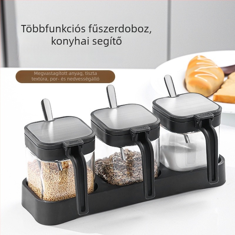 Üveg fűszertartó készlet a konyhához: sótartóval és fűszertartó üvegekkel