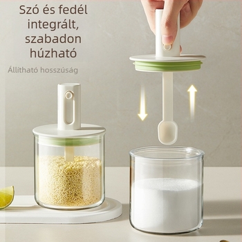 He dou Konyhai fűszertartó teleszkópos zárással, üveg- és PP-testtel, szilárd fűszerekhez (MSG)