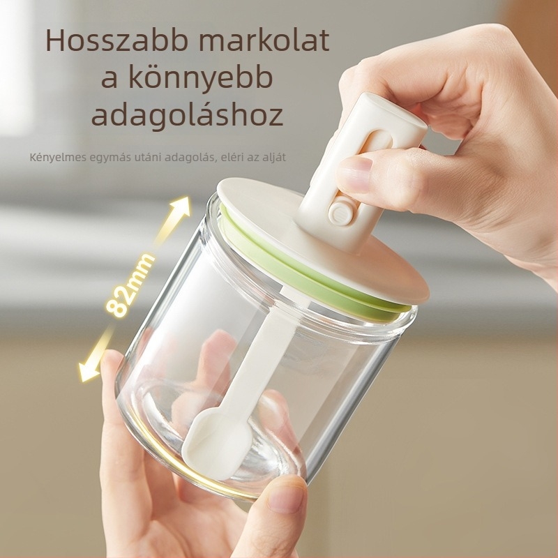 He dou Konyhai fűszertartó teleszkópos zárással, üveg- és PP-testtel, szilárd fűszerekhez (MSG)